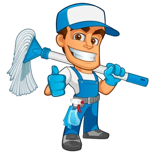 Mascote da equipe de limpeza da 3H com esfregão